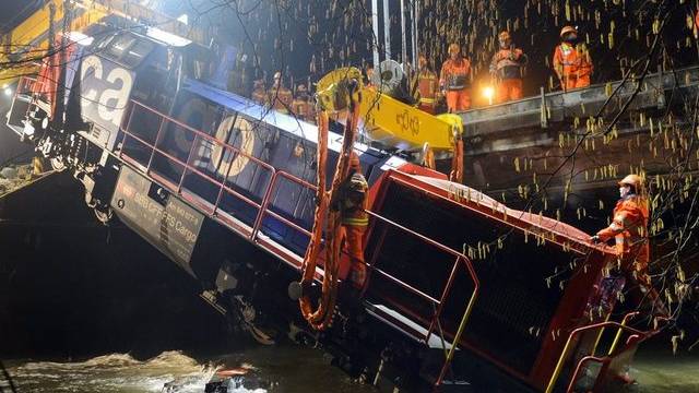 In Bach gestürzte SBB Lokomotive aus misslicher Lage befreit People