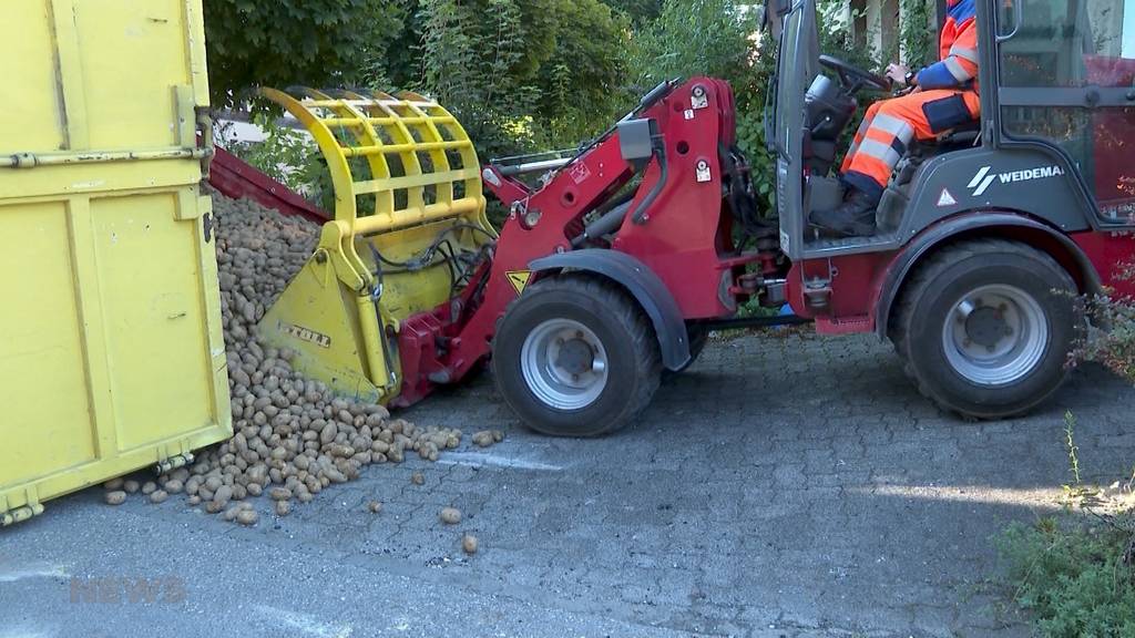 Falsch abgeladen: In Aarwangen verliert ein LKW tonnenweise Kartoffeln