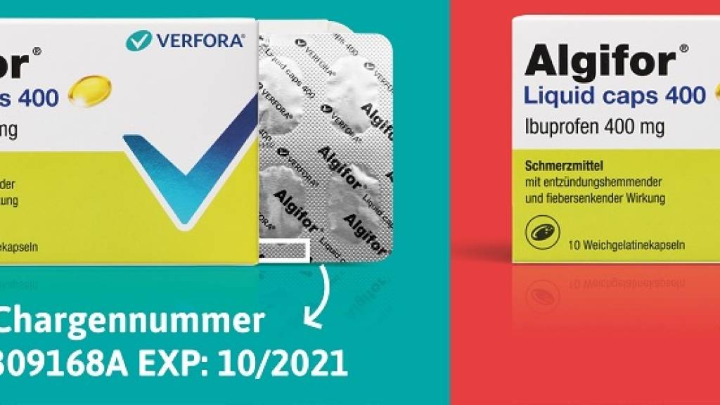 Konsumentinnen und Konsumenten, die seit dem 3. März Algifor Liquid Caps 400 mg gekauft haben, sind gebeten, zu kontrollieren, ob die Durchdrückverpackung mit den Kapseln die Aufschrift «Algifor» trägt.