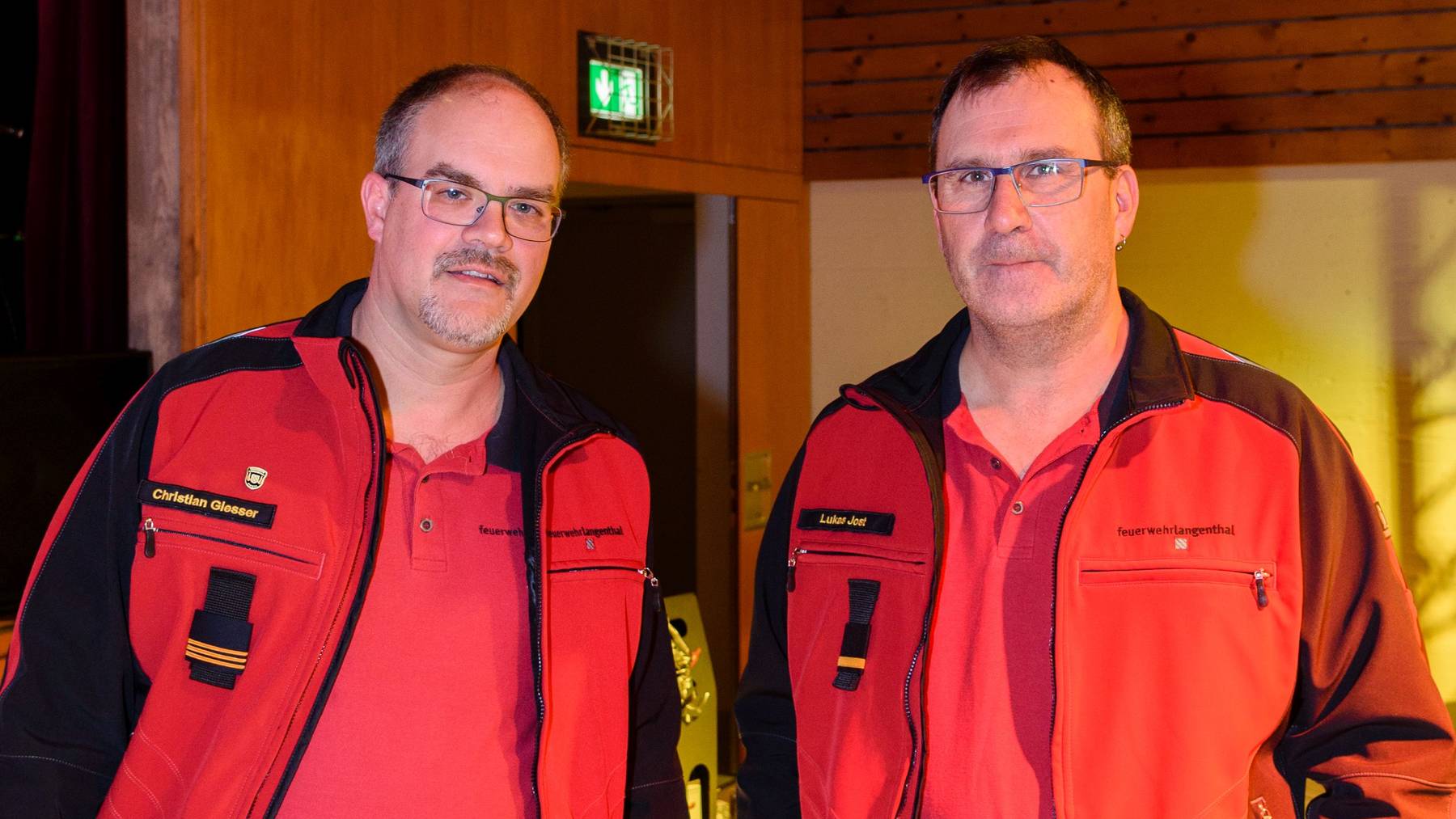Der neue Kommandant Christian Giesser (links) und Lukas Jost, Feuerwehr Langenthal.
