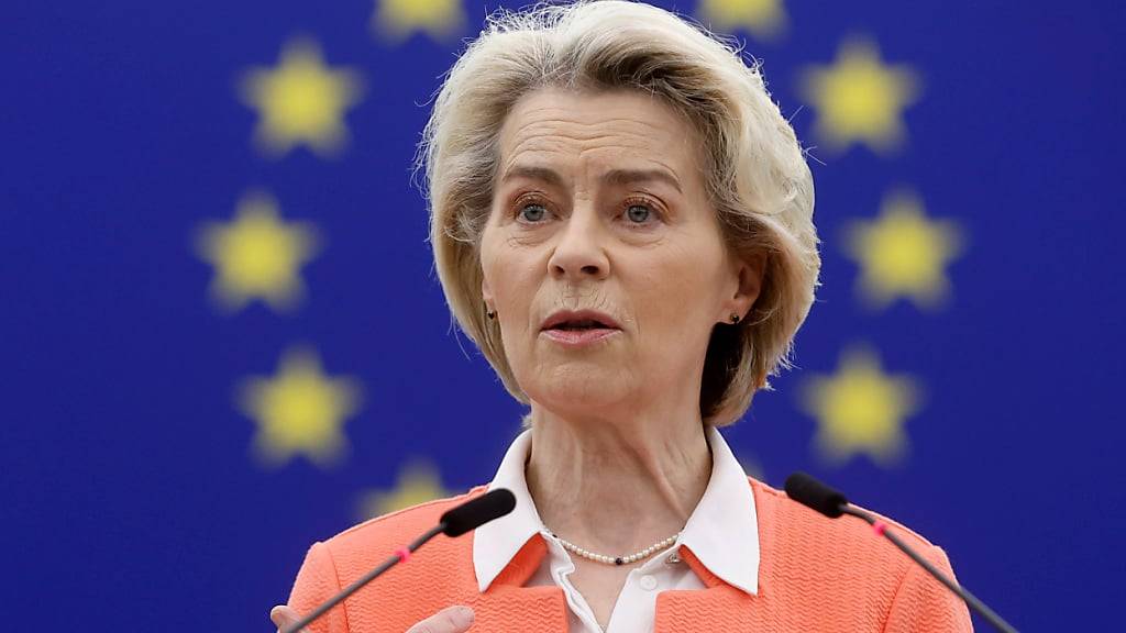 ARCHIV - Ursula von der Leyen, Präsidentin der Europäischen Kommission, hält eine Rede zur Vorbereitung einer Tagung des Europäischen Rates. Foto: Jean-Francois Badias/AP/dpa