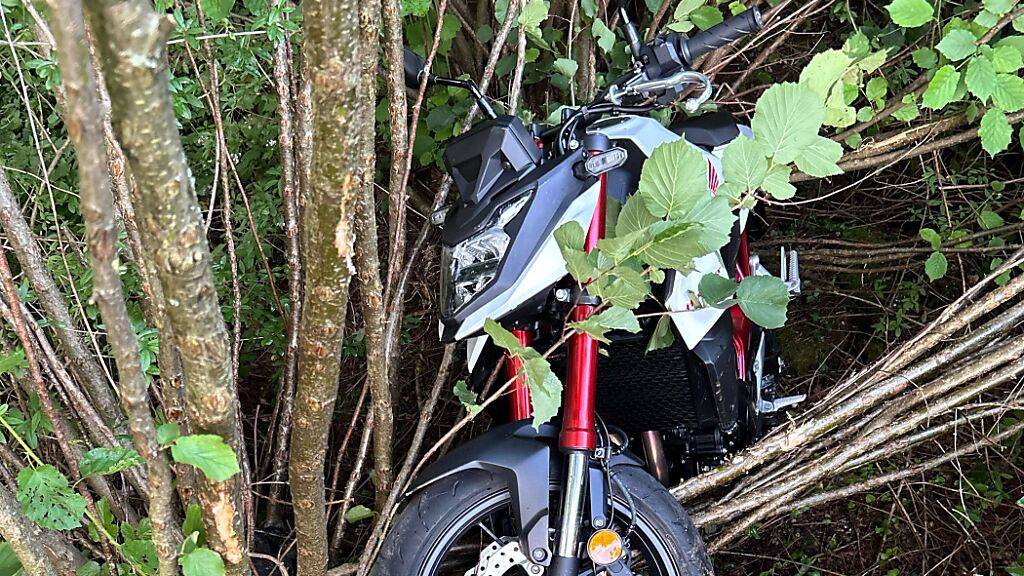 Eine Motorradfahrerin kam in Goldau SZ am Dienstagabend von der Strasse ab und verunfallte.