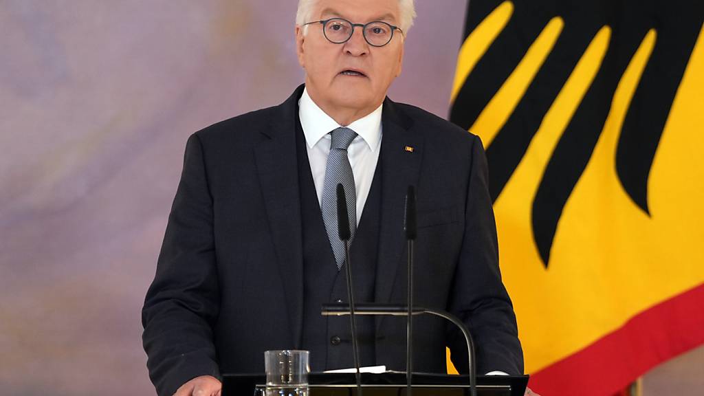 Bundespräsident Frank-Walter Steinmeier gibt die Entscheidung über die Auflösung des Deutschen Bundestages bekannt. Foto: Sören Stache/dpa