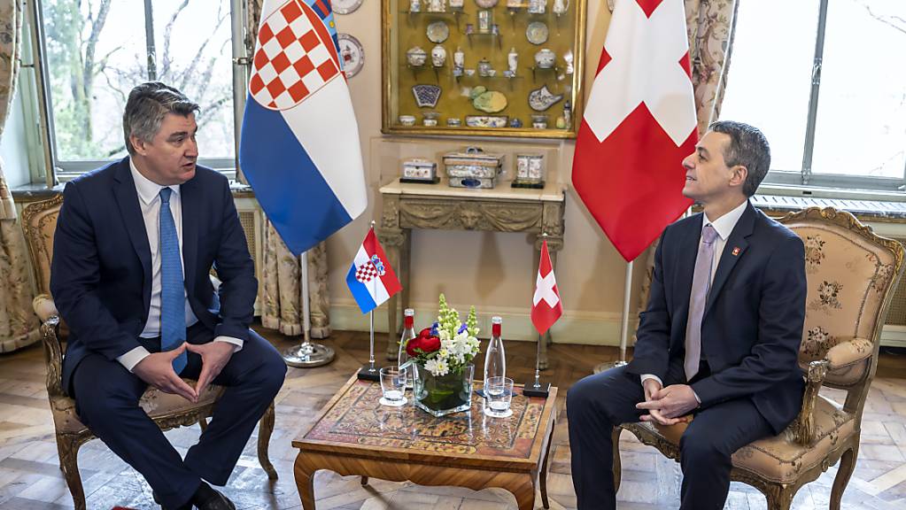 Treffen in Genf: der kroatische Präsident Zoran Milanovic und Bundespräsident Ignazio Cassis.