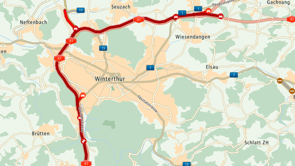Auf der A1 bei Winterthur liegt der Verkehr still. (Stand: 6.25 Uhr)