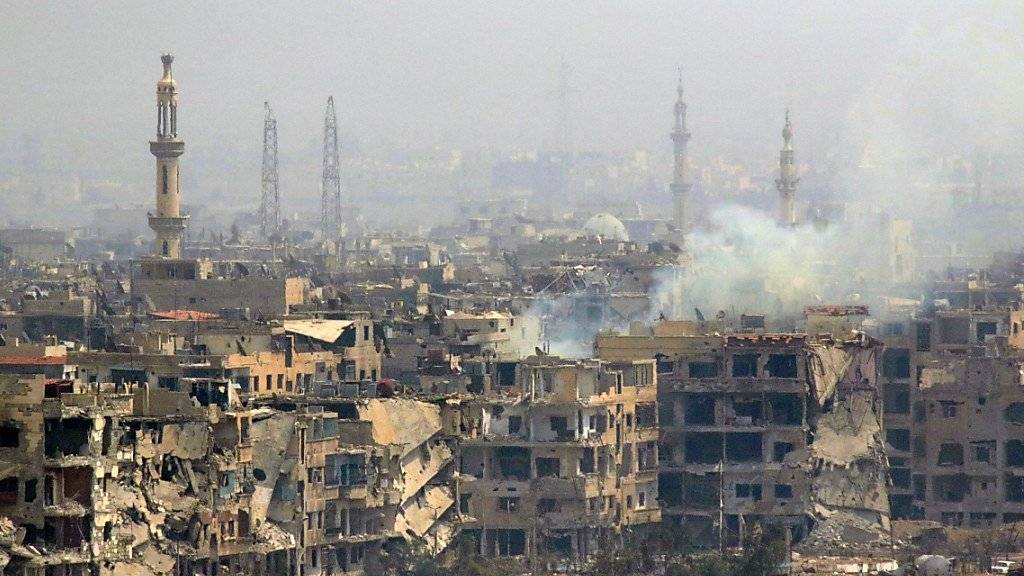 Zerstörung überall: Ein südliches Stadtviertel in der syrischen Hauptstadt Damaskus (Aufnahme vom 28. April 2018).