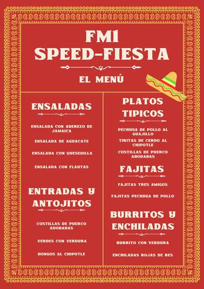 Die FM1 Speed-Fiesta-Speisekarte