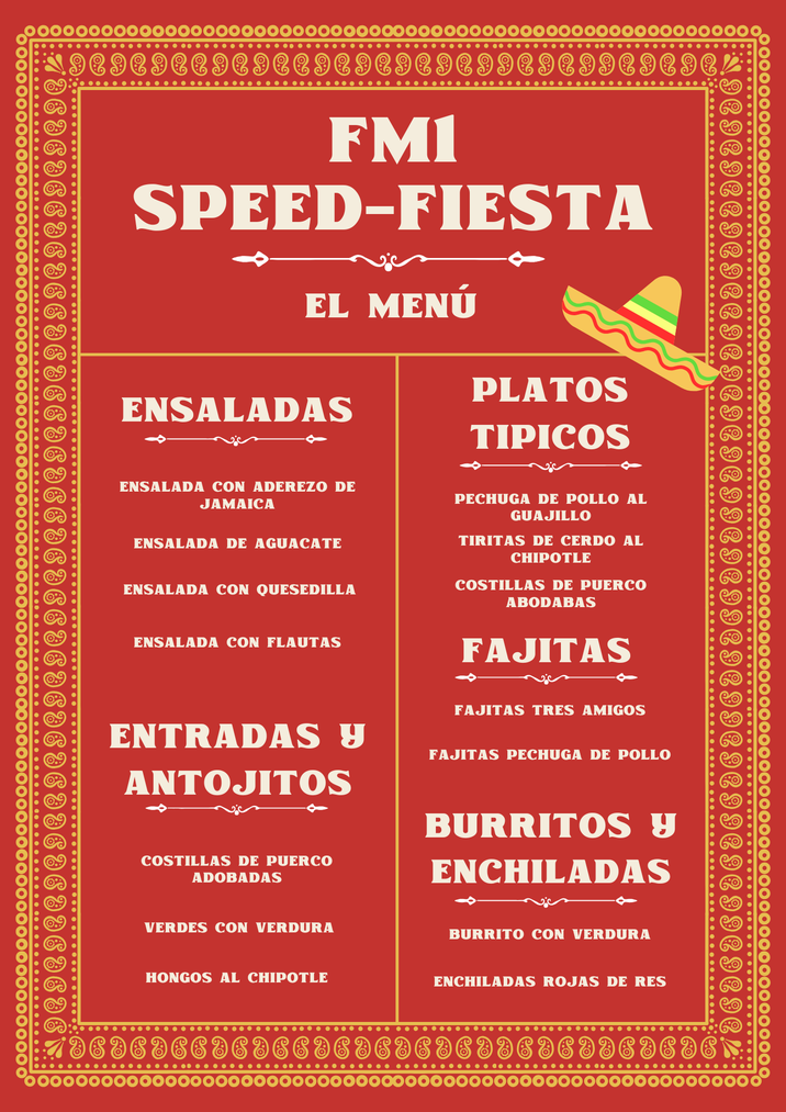 Die FM1 Speed-Fiesta-Speisekarte