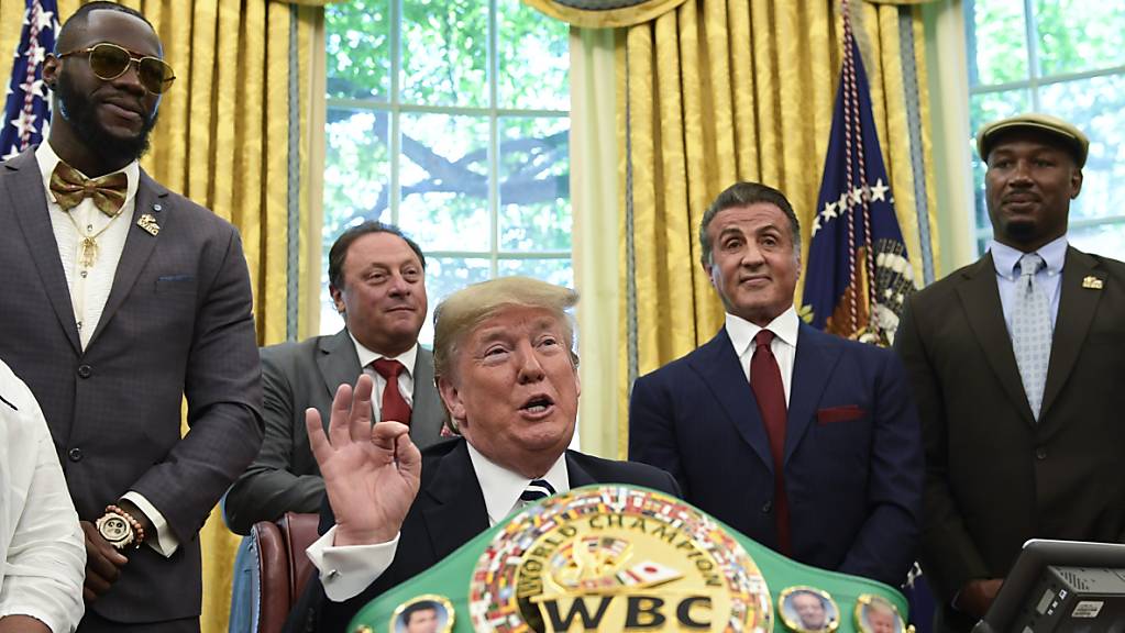 Der frühere US-Präsident Donald Trump (Bildmitte) wird einen Boxkampf zwischen Evander Holyfield und Vitor Belfort kommentieren. (Archivbild)