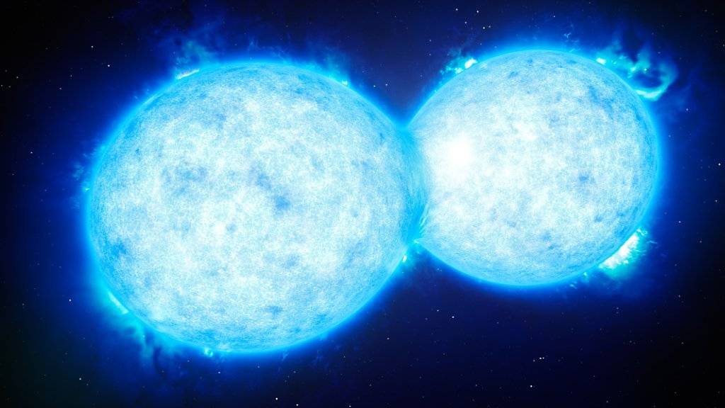 Astronomen haben den bislang heissesten und massenreichsten Doppelstern entdeckt (Zeichnung ESO)