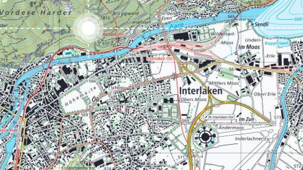 So kommen die neuen Landeskarten daher: Ausschnitt mit Interlaken und Umland.