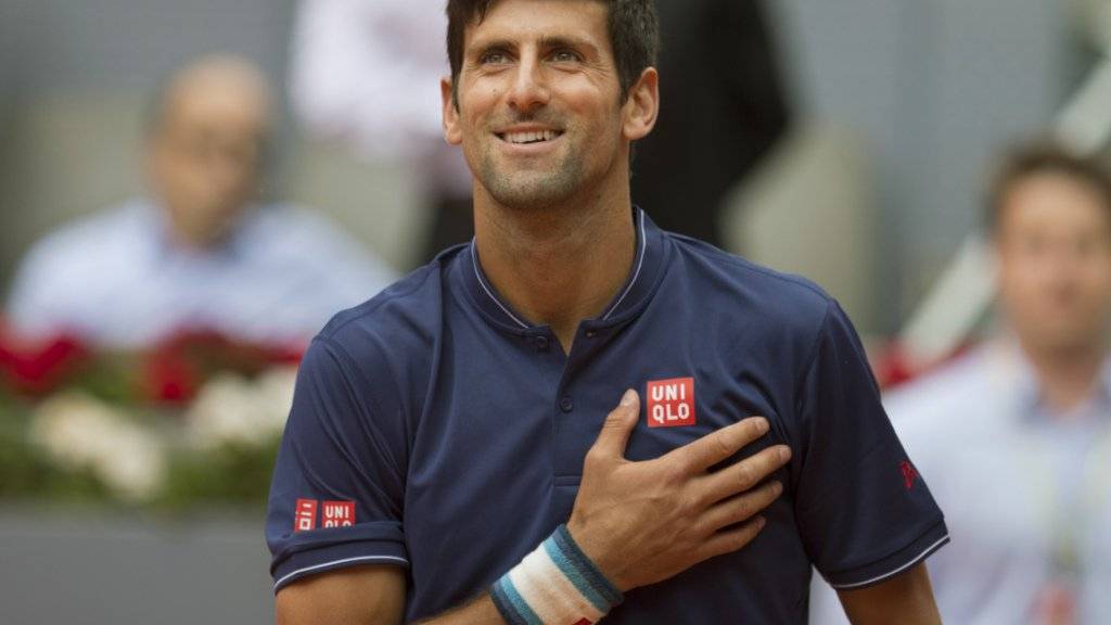 Gewann in Madrid sein erstes Spiel nach dem Trainerwechsel: Novak Djokovic freut sich über den Sieg gegen den Spanier Nicolas Almagro