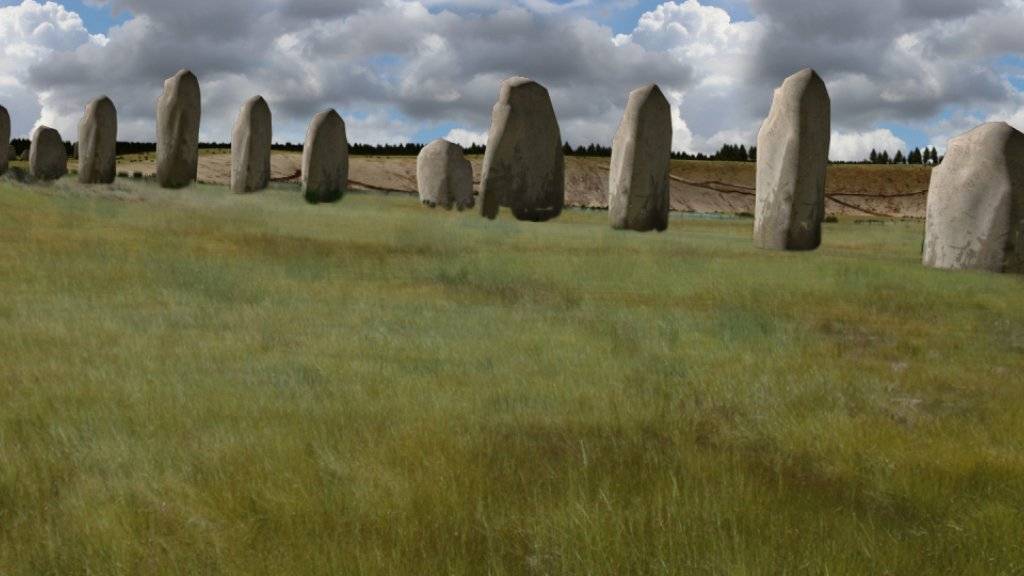 Visualisierung der Steine des Monuments der von Forschern entdeckten steinzeitlichen Anlage bei Stonehenge.