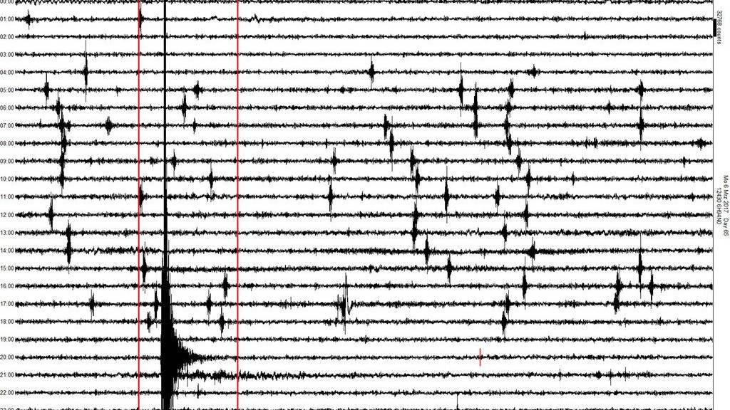 Seismogramm zeigt das Erdbeben mit einer Magnitude von 4,6 auf der Richterskala bei Linthal Glarus.