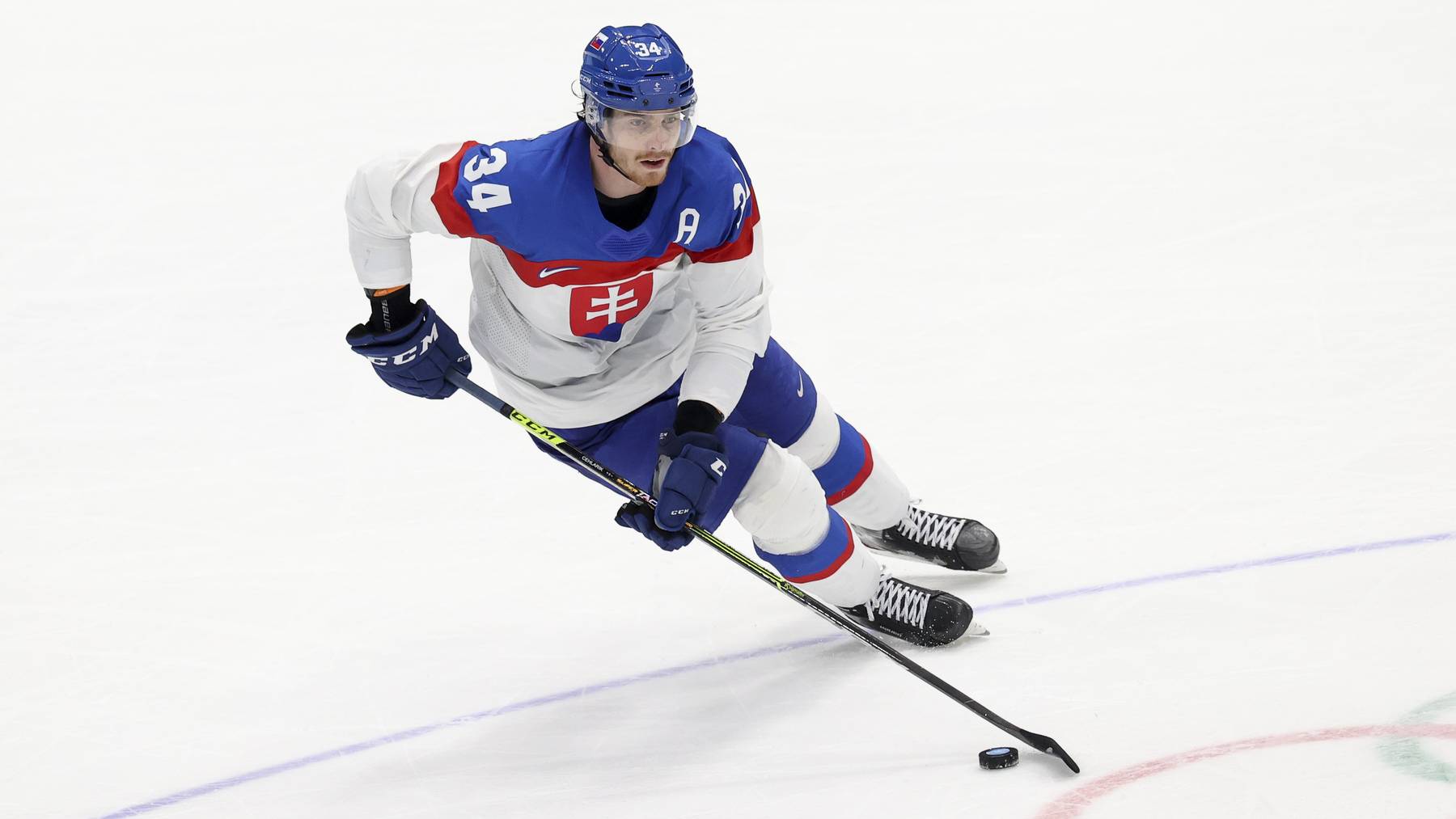 Peter Cehlarik of Slovakia during the Men's Ice Hockey Playoff Semifinal match between Team Finland and Team Slovakia on Day 14 of the Beijing 2022 Winter Olympic Games at National Indoor Stadium on February 18, 2022 in Beijing, China.