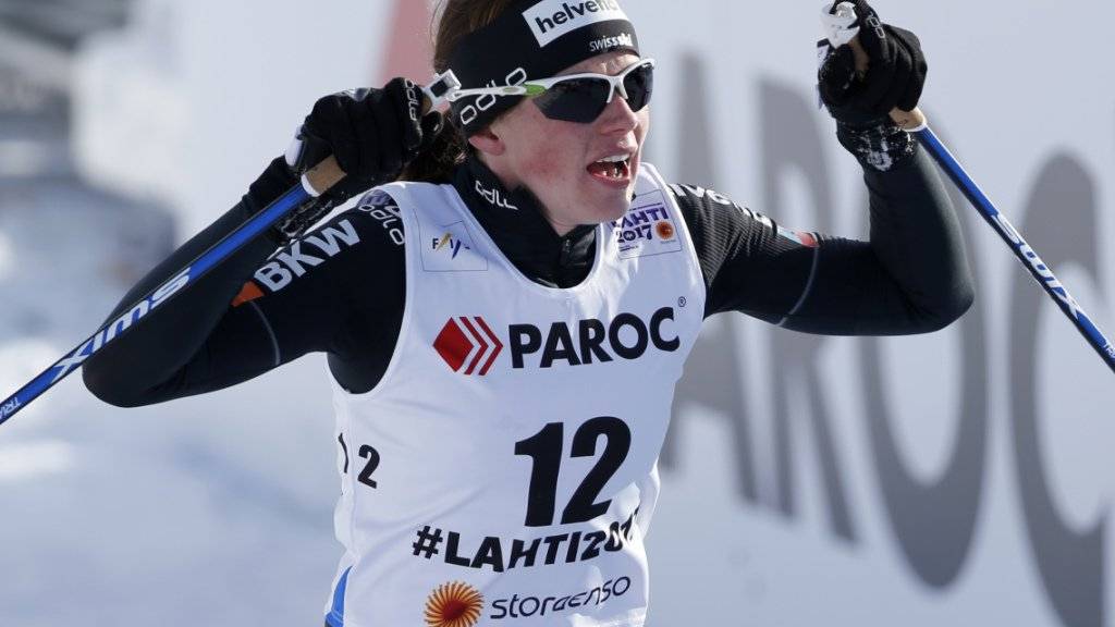 Erschöpft, aber glücklich: Nathalie von Siebenthal nach ihrem 4. Rang an der WM in Lahti