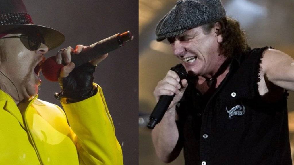 Ist Axl Rose (links) der neue Brian Johnson? Ein Radio-Moderator verbreitete das Gerücht, der Guns N'Roses-Frontmann werde den AC/DC-Sänger ersetzen. (Archivbilder)