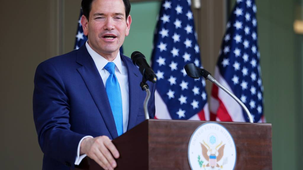 US-Außenminister Marco Rubio spricht bei einer Einweihungszeremonie für ein Nebengebäude der US-Botschaft in Neu-Delhi. Foto: Julia Demaree Nikhinson/Pool AP/AP/dpa