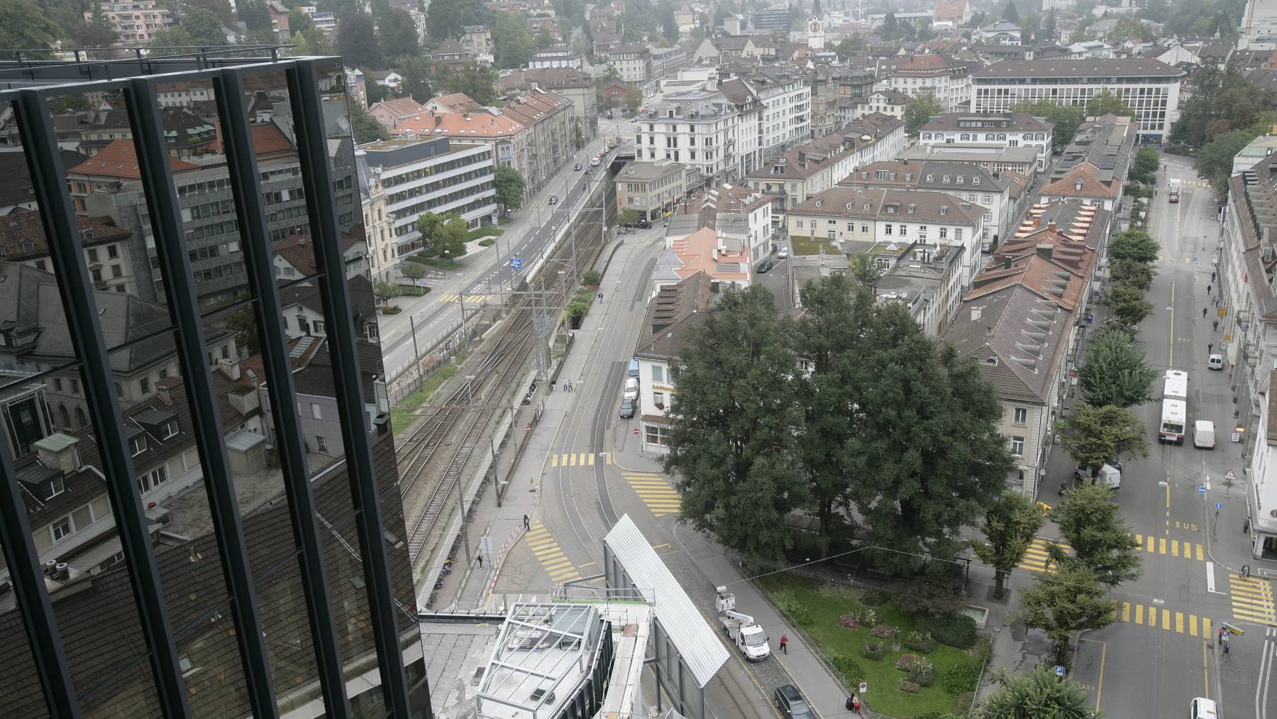 Sicht vom Rathaus über die Stadt St. Gallen.