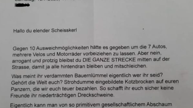 Dieses anonyme Schreiben hat die Mähdrescherei Messerli in Rüeggisberg erhalten.