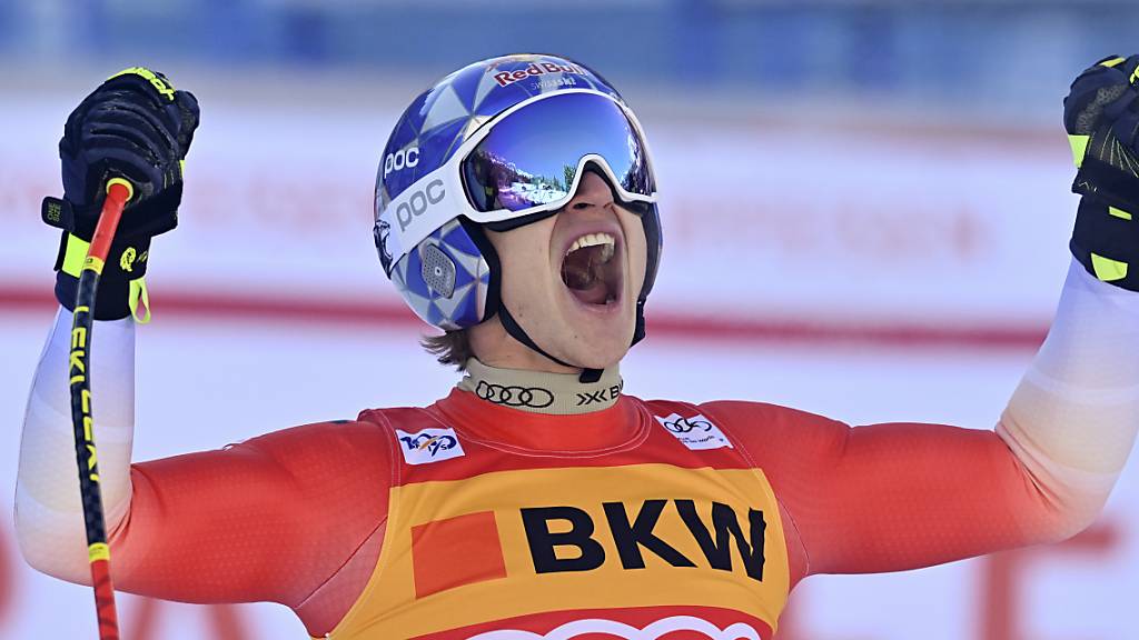 Marco Odermatt mit befreiendem Jubelschrei nach seiner traumhaften Fahrt am Lauberhorn