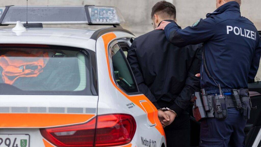 Symbolbild: Ein Polizist platziert einen Mann auf dem hinteren Sitz in einem Polizeiauto.
