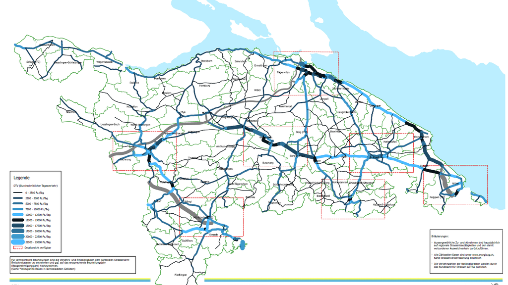 Laut dem Tiefbauamt des Kantons Thurgau hat der Verkehr auf den Kantonsstrassen abermals zugenommen. (Grafik: PD)