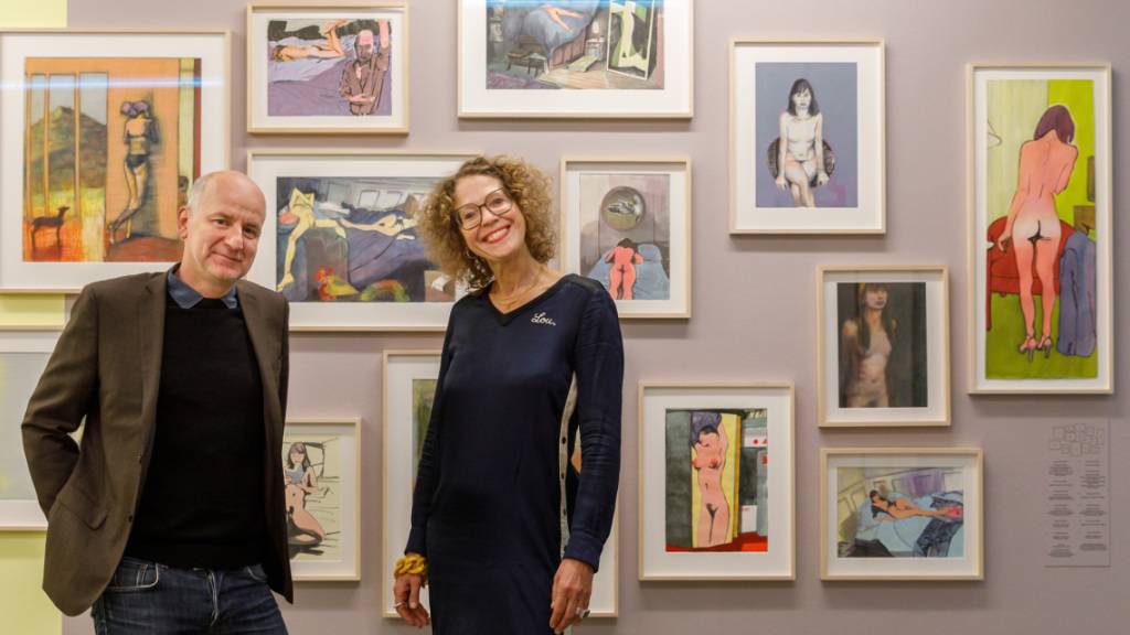 Comiczeichner Blutch und Anette Gehrig, Direktorin und Kuratorin des Cartoonmuseums.