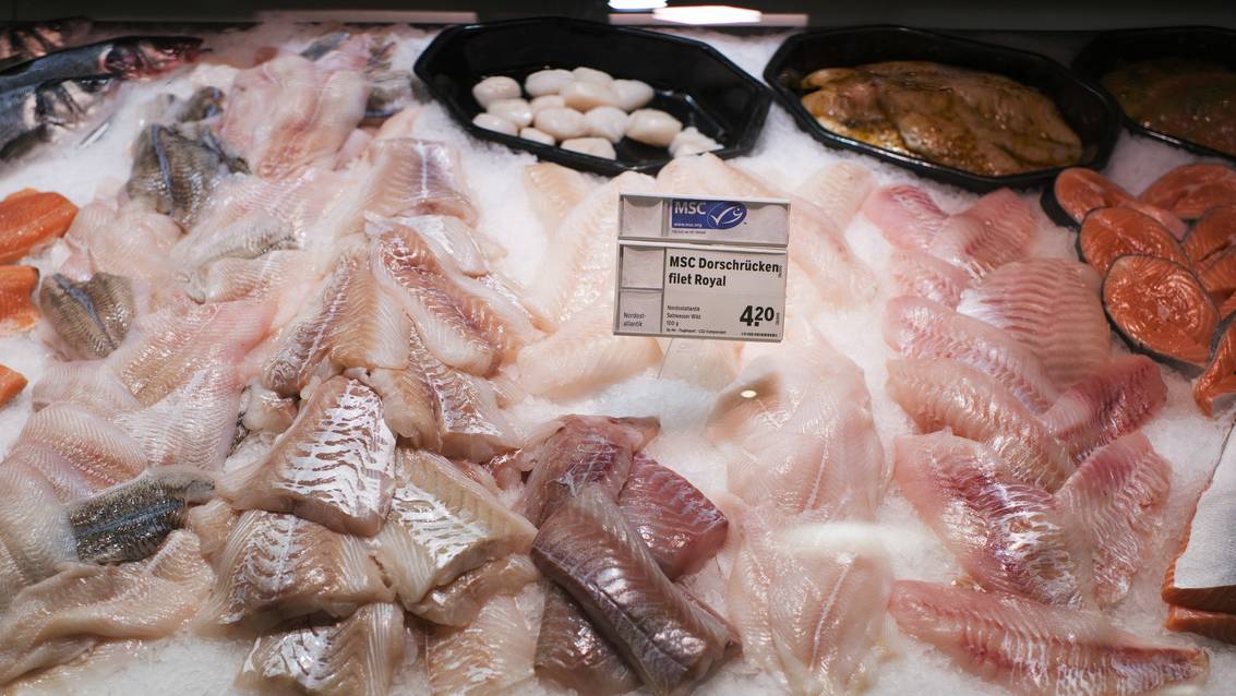 Das Preisschild an der Fischtheke einer Coop-Filiale weist auf MSC-Fisch hin. Doch das Siegel täuscht