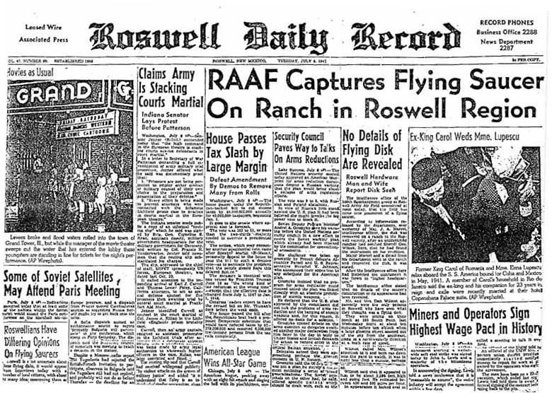 Zahlreiche US-Medien berichteten 1947 über den Absturz eines unbekannten Flugobjekts nahe der Kleinstadt Roswell.