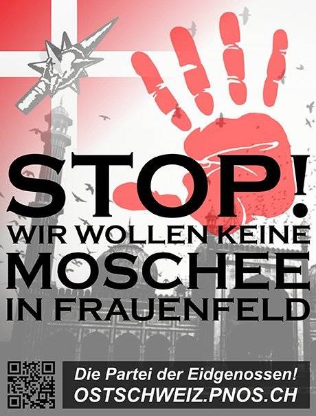Widerstand: Mit diesem Flyer macht die Ostschweizer Pnos Stimmung gegen das Projekt. Bild: ostschweiz.pnos.ch