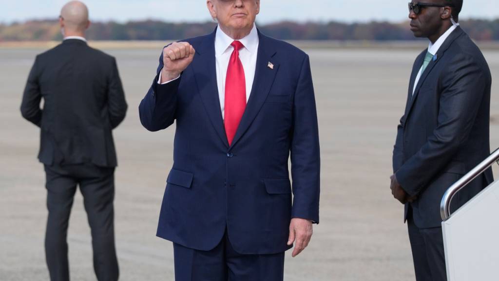 US-Präsident Donald Trump gestikuliert bei seiner Ankunft in der Air Force One auf dem Joint Base Andrews, nach seiner Rückkehr von einer Asienreise. Foto: Mark Schiefelbein/AP/dpa