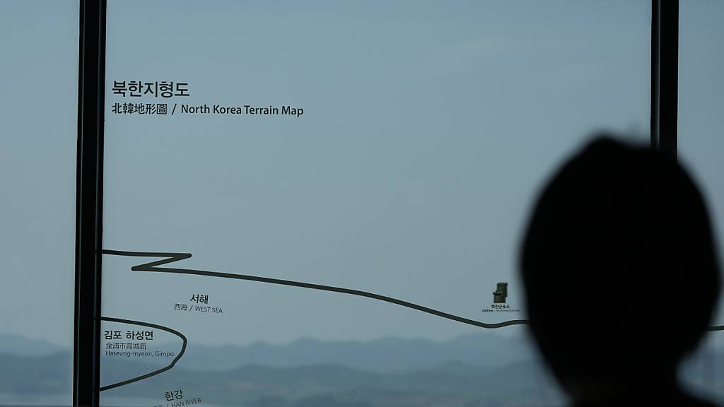 Ein Besucher steht neben einer Karte von Nordkorea im Vereinigungsobservatorium im südkoreanischen Paju. Foto: Lee Jin-man/AP