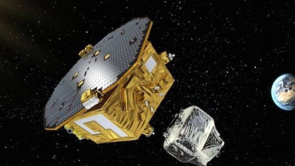 Künstlerische Darstellung des LISA-Pathfinder-Satelliten der ESA, der die Technologie zur künftigen Messung von Gravitationswellen im All testen soll.