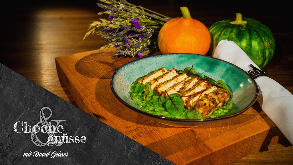 Spinat-Risotto mit crunchy Tofu