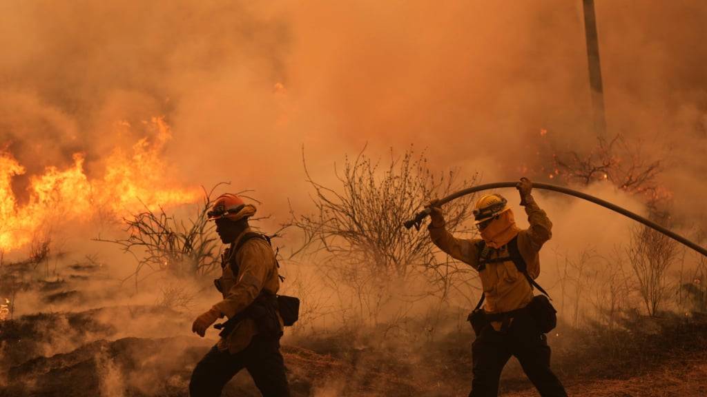 dpatopbilder - Feuerwehrleute kämpfen gegen das Canyon Fire in Kalifornien. Foto: Marcio Jose Sanchez/AP/dpa