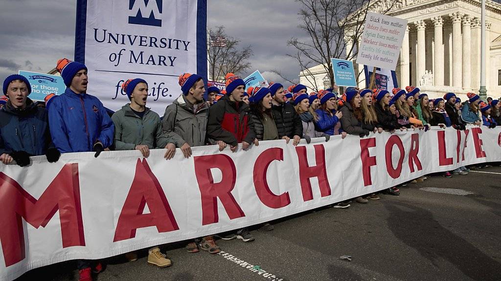 Die Abtreibungsgegner demonstrieren vor dem Obersten Gericht.