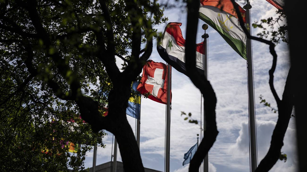 Swiss flag at the UN headquarters in New York.