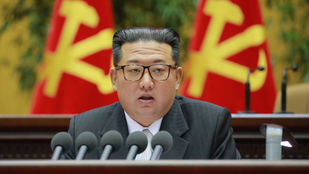 Das von der staatlichen nordkoreanischen Nachrichtenagentur KCNA herausgegebene Bild zeigt Machthaber Kim Jong-un auf einem Parteitag.