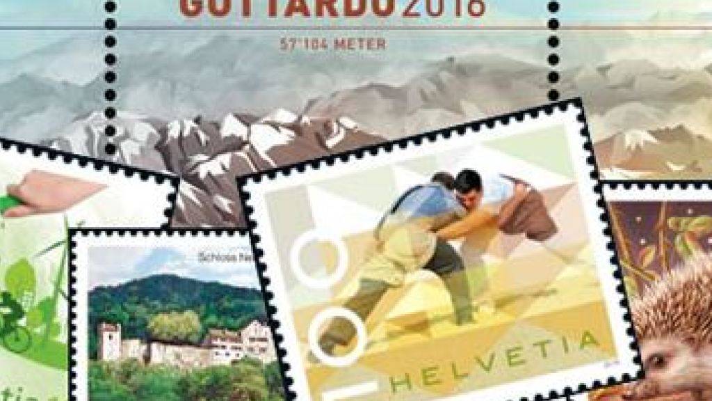 Die Sonderbriefmarke «Gottardo 2016» ist mit zu Pulver verarbeitetem Gotthardgestein bedruckt. Sie gibt es wie etwa auch die Sondermarke zum Eidgenössischen Schwing- und Älplerfest ab heute bei der Post zu kaufen.