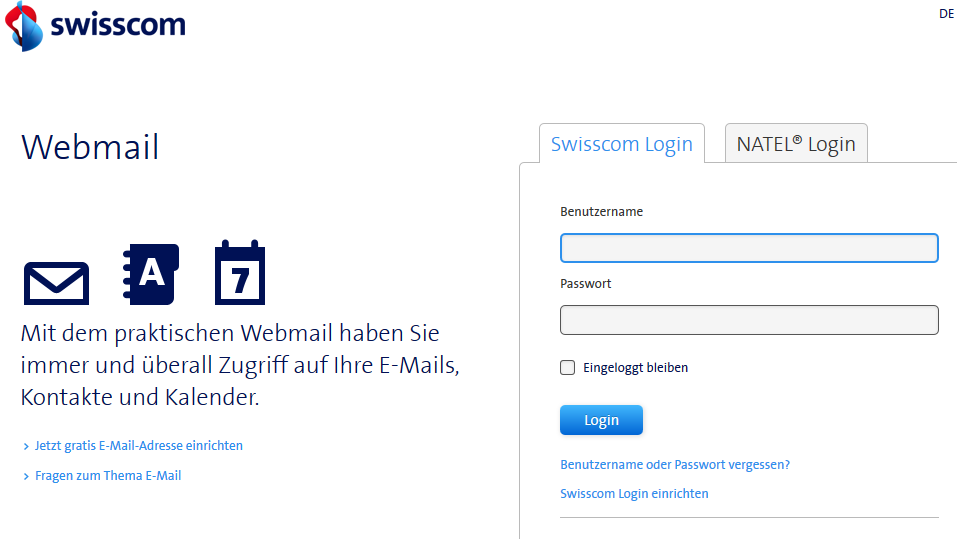 Das Login für Bluewin-Kunden von Swisscom