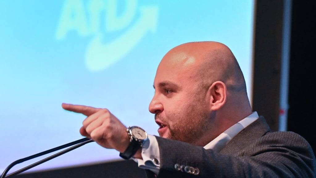 ARCHIV - Markus Frohnmaier, der Landesvorstand der AfD Baden-Württemberg, spricht beim Landesparteitag der AfD Baden-Württemberg in der Rheinhalle. Foto: Bernd Weißbrod/dpa