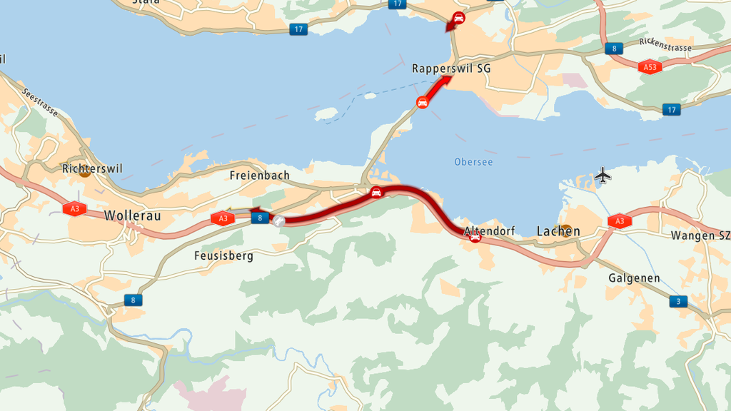 Grosser Stau auf der A3 bei Pfäffikon.