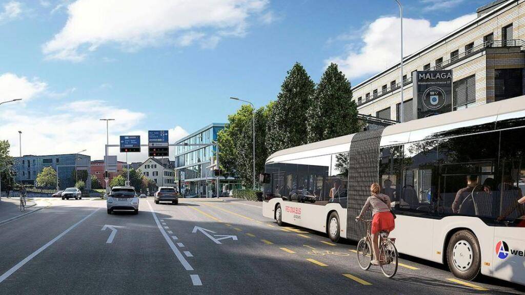Die Kreuzung Freiämterplatz in Lenzburg AG ist ein Engpass: Der Kanton Aargau will den Platz ausbauen und sanieren. Davon sollen auch der Busverkehr und Velofahrende profitieren.