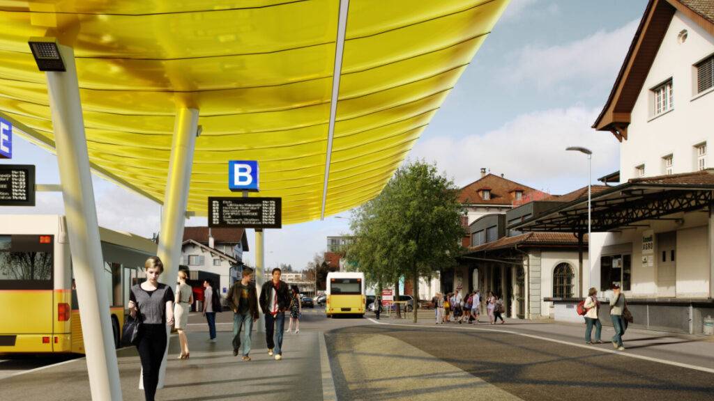 So soll der neue Bahnhofsplatz in Sursee LU dereinst daherkommen. (Visualisierung)