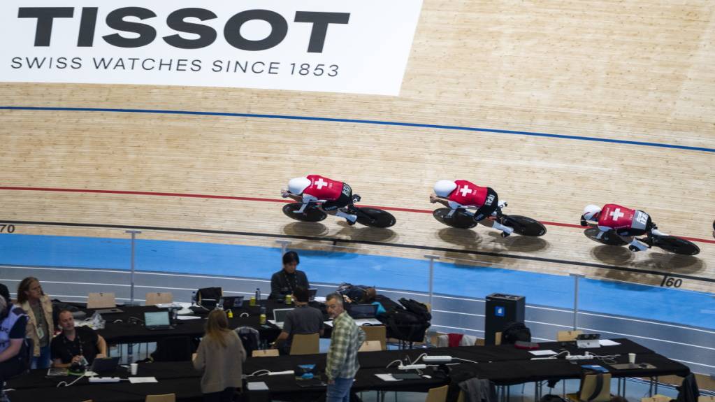 Der Schweizer Bahn-Vierer unterwegs an der WM 2024 in Dänemark