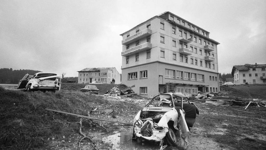 Schäden des Tornados im Vallée de Joux am 26. August 1971.