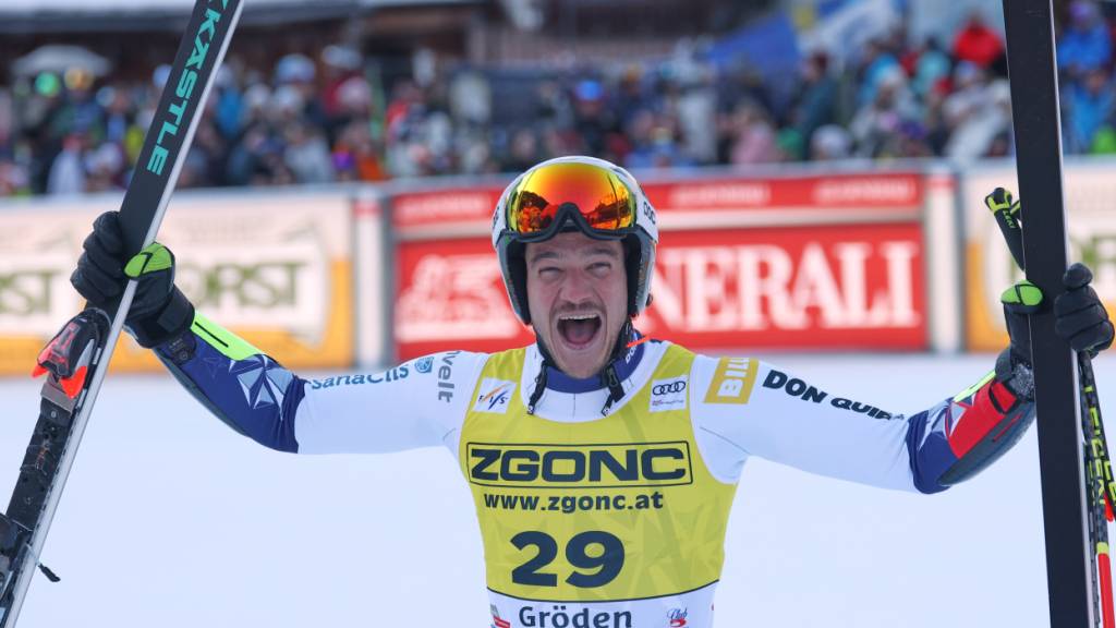Grosser Jubel von Jan Zabystran: Der Tscheche fährt mit der Startnummer 29 zum Super-G-Sieg in Gröden