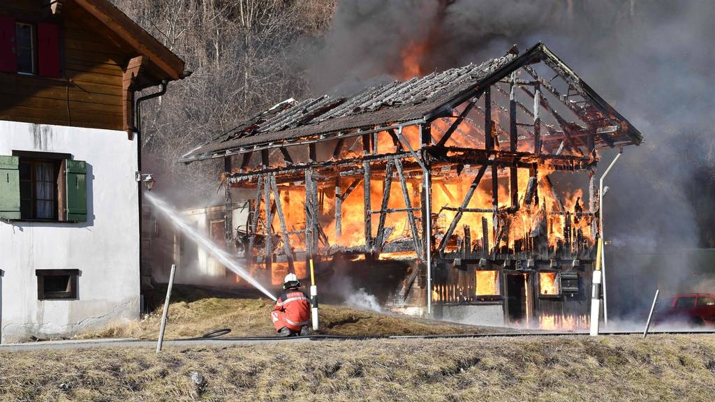 Stall brennt in Cazis komplett nieder – Helikopter muss Wald schützen