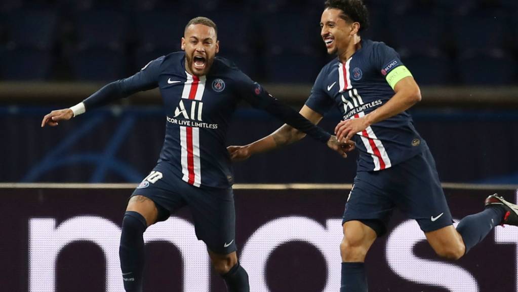 Neymar und Marquinhos freuen sich über das 1:0 von Paris Saint-Germain